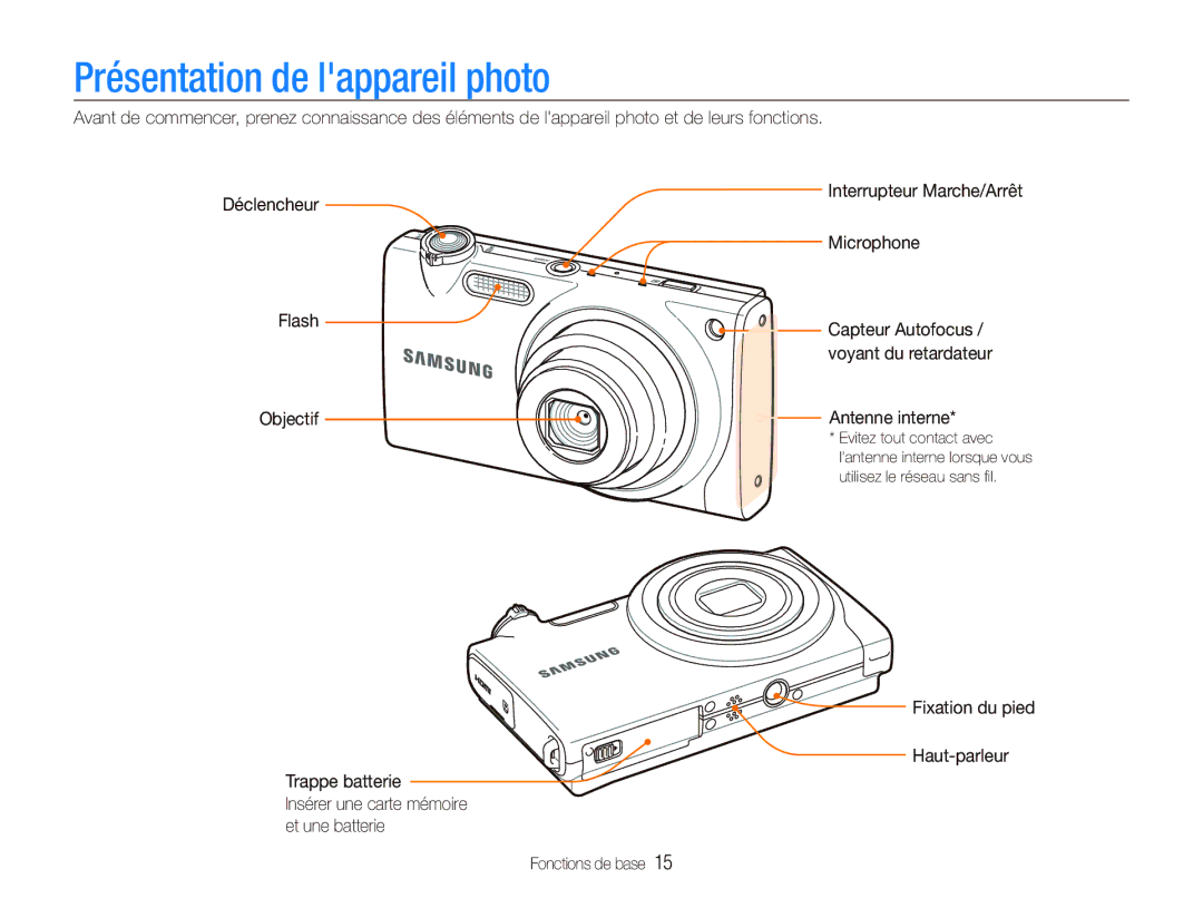 Samsung EC-ST5500BPBE1 manual Présentation de lappareil photo, Interrupteur Marche/Arrêt, Microphone 