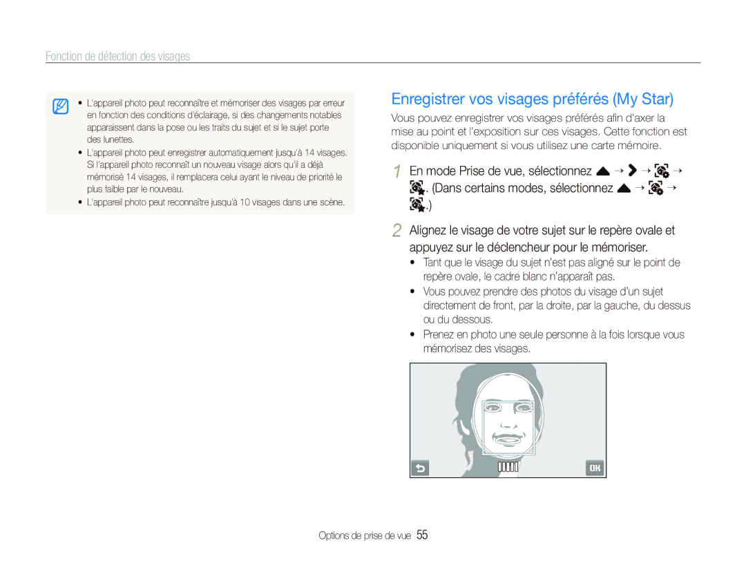 Samsung EC-ST5500BPBE1 manual Enregistrer vos visages préférés My Star 