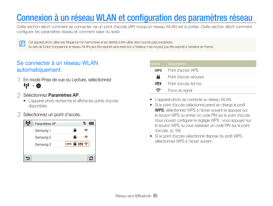 Samsung EC-ST5500BPBE1 manual Se connecter à un réseau Wlan automatiquement, Sélectionnez un point daccès 