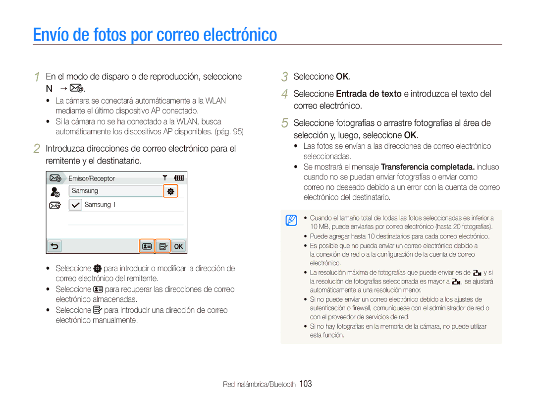 Samsung EC-ST5500BPBE1 manual Envío de fotos por correo electrónico, En el modo de disparo o de reproducción, seleccione 