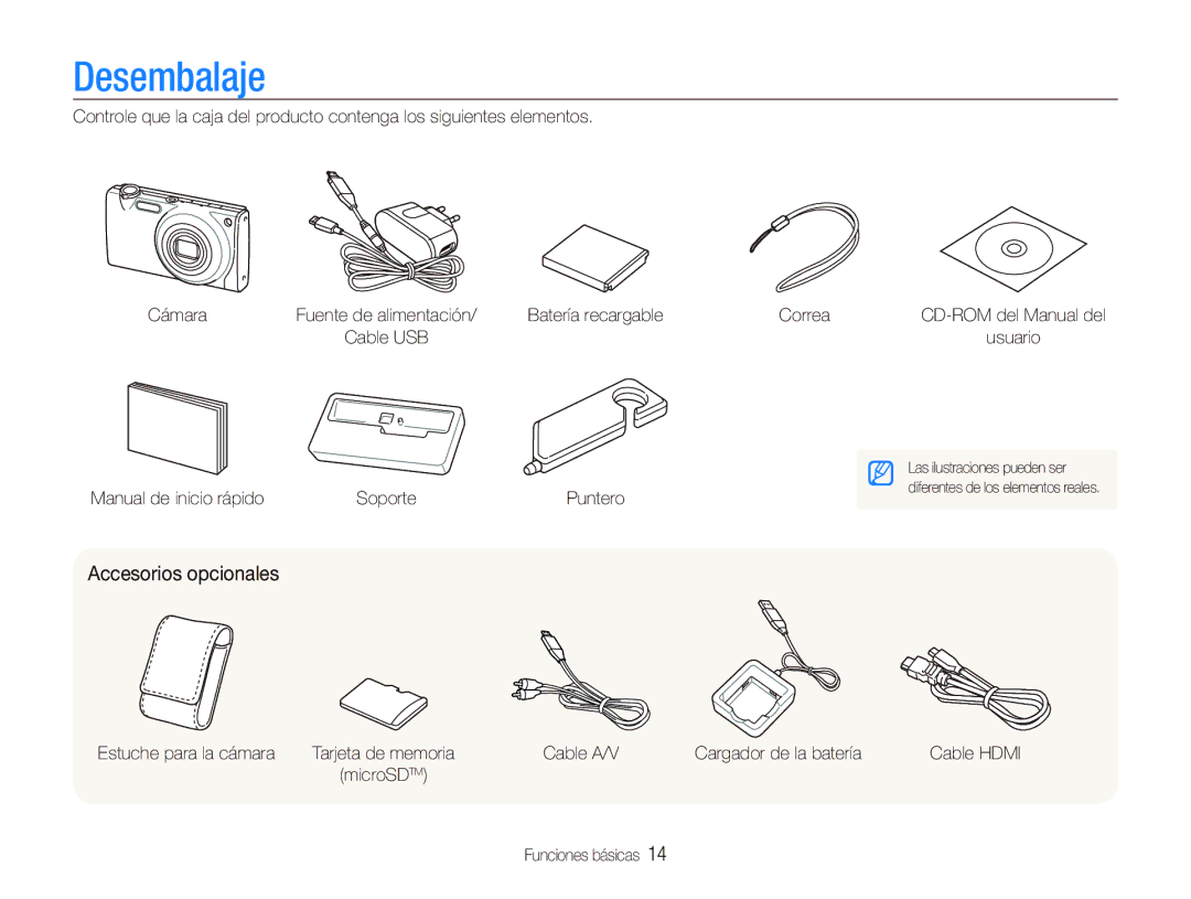 Samsung EC-ST5500BPBE1 manual Desembalaje, Accesorios opcionales 