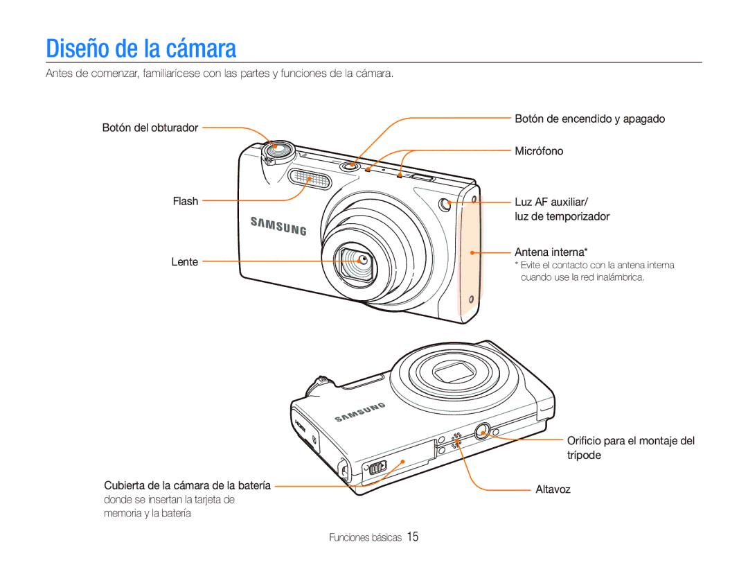 Samsung EC-ST5500BPBE1 manual Diseño de la cámara, Botón de encendido y apagado, Micrófono 