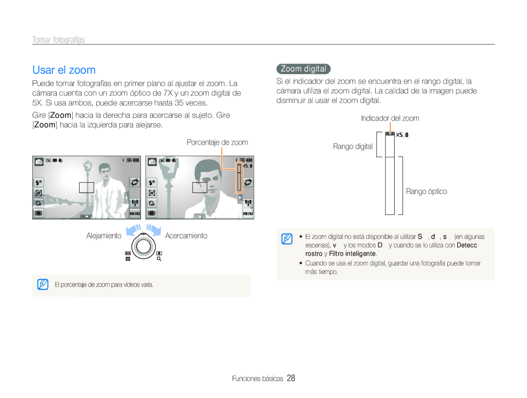 Samsung EC-ST5500BPBE1 manual Usar el zoom, Tomar fotografías, Zoom digital 