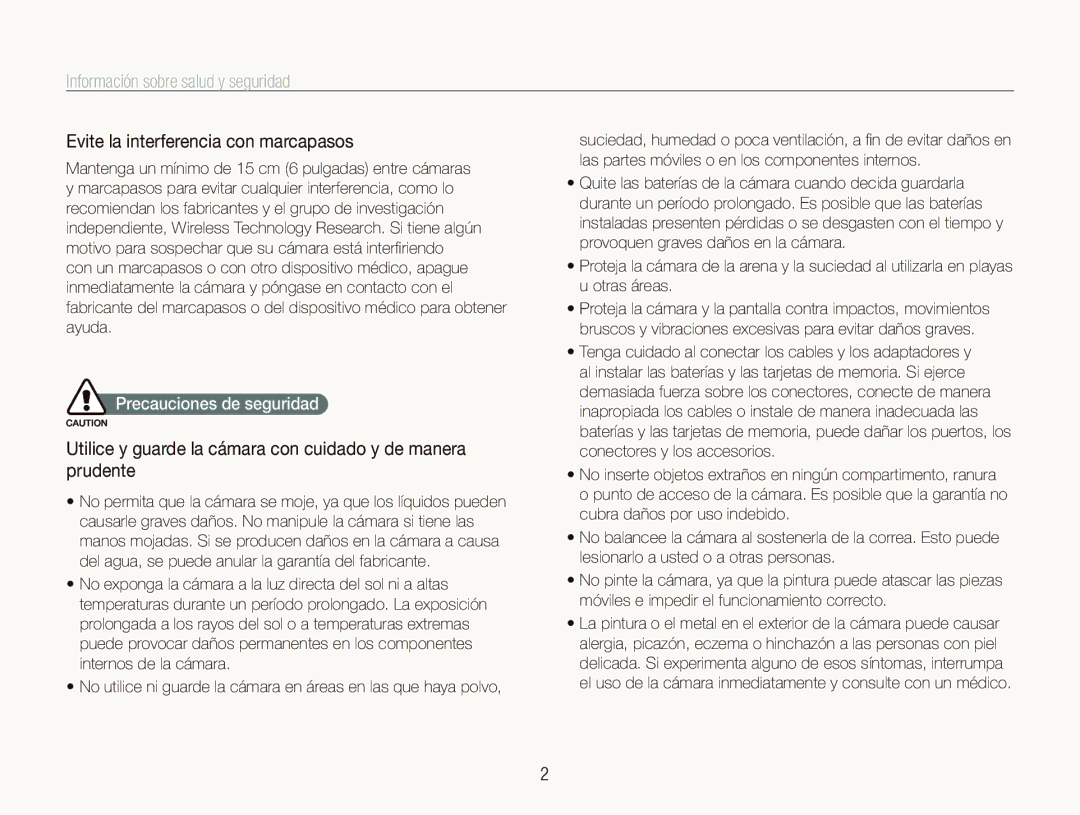 Samsung EC-ST5500BPBE1 manual Información sobre salud y seguridad, Evite la interferencia con marcapasos 