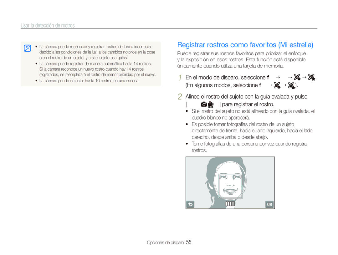 Samsung EC-ST5500BPBE1 manual Registrar rostros como favoritos Mi estrella 