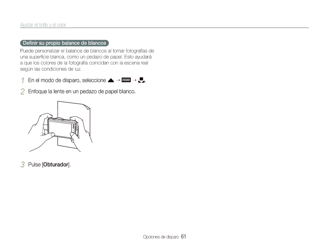 Samsung EC-ST5500BPBE1 manual Pulse Obturador, Deﬁnir su propio balance de blancos 