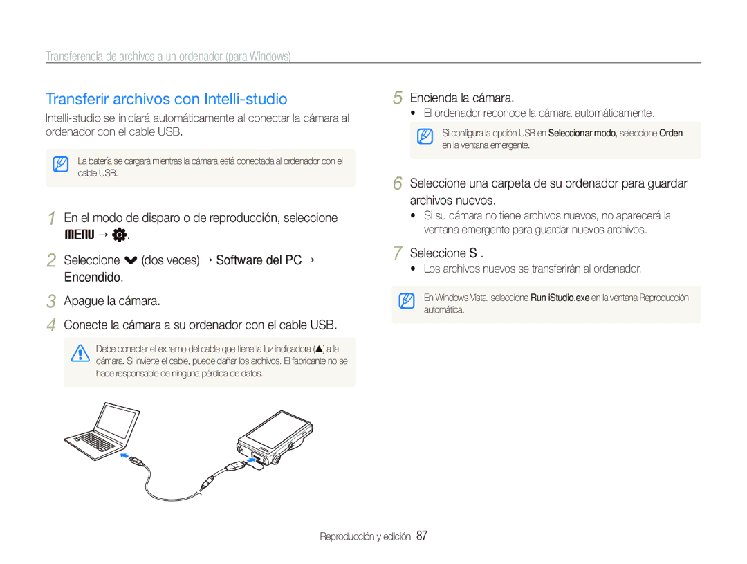 Samsung EC-ST5500BPBE1 manual Transferir archivos con Intelli-studio, Transferencia de archivos a un ordenador para Windows 