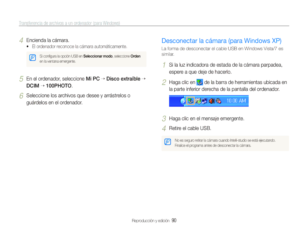 Samsung EC-ST5500BPBE1 manual Desconectar la cámara para Windows XP, Encienda la cámara 