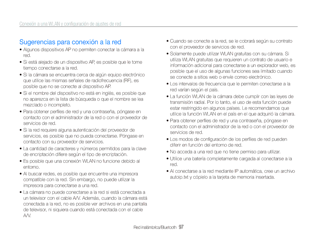 Samsung EC-ST5500BPBE1 manual Sugerencias para conexión a la red 