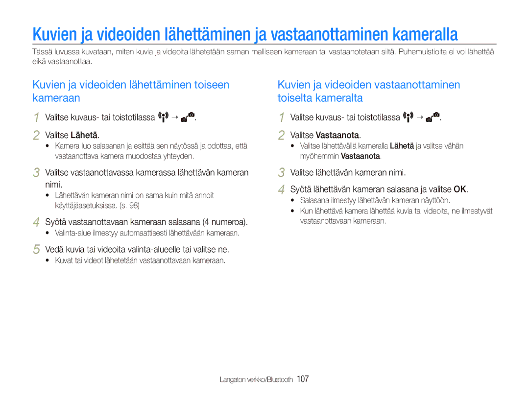 Samsung EC-ST5500BPBE2 manual Valitse vastaanottavassa kamerassa lähettävän kameran nimi 