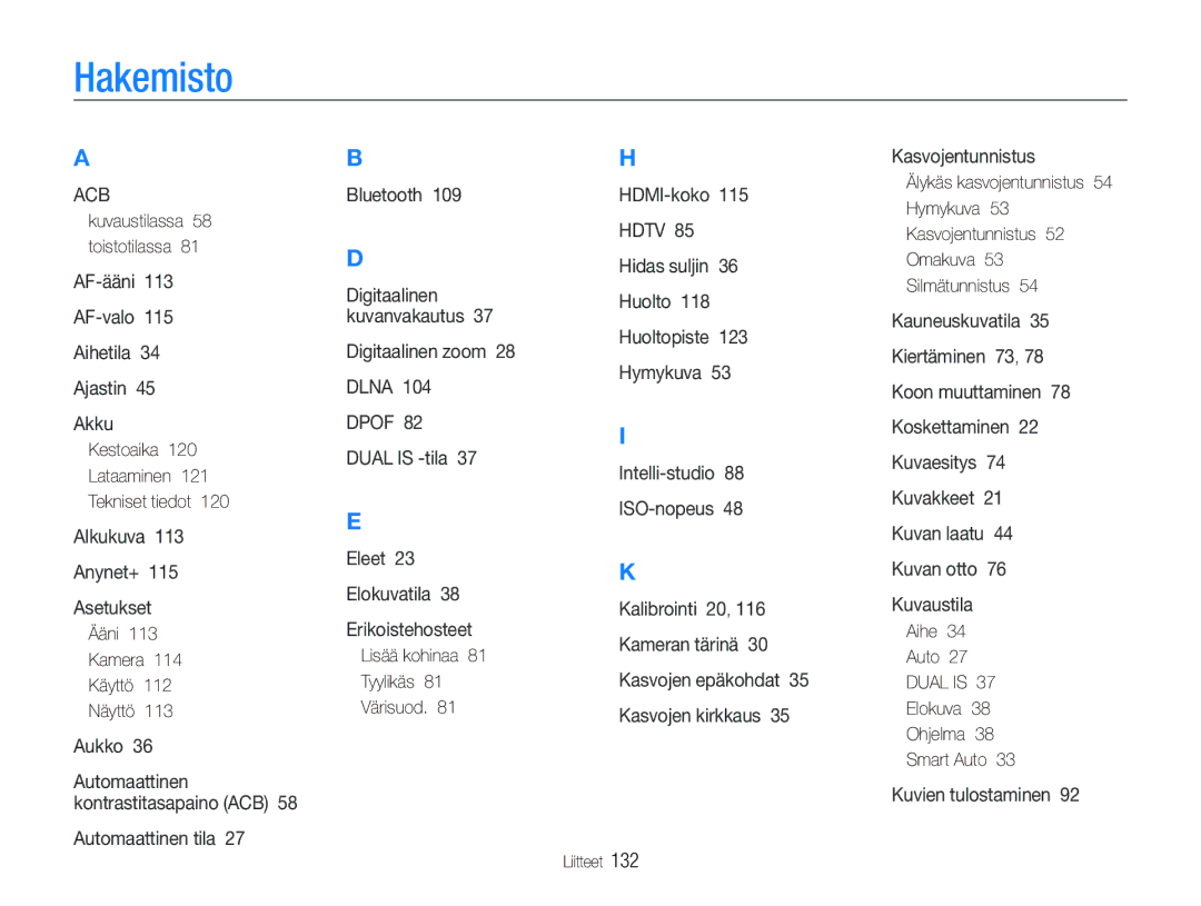 Samsung EC-ST5500BPBE2 manual Hakemisto 