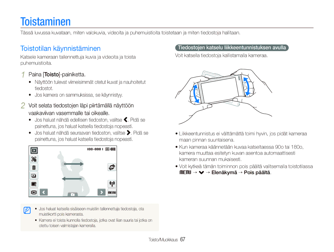 Samsung EC-ST5500BPBE2 manual Toistaminen, Toistotilan käynnistäminen, Paina Toisto-painiketta 