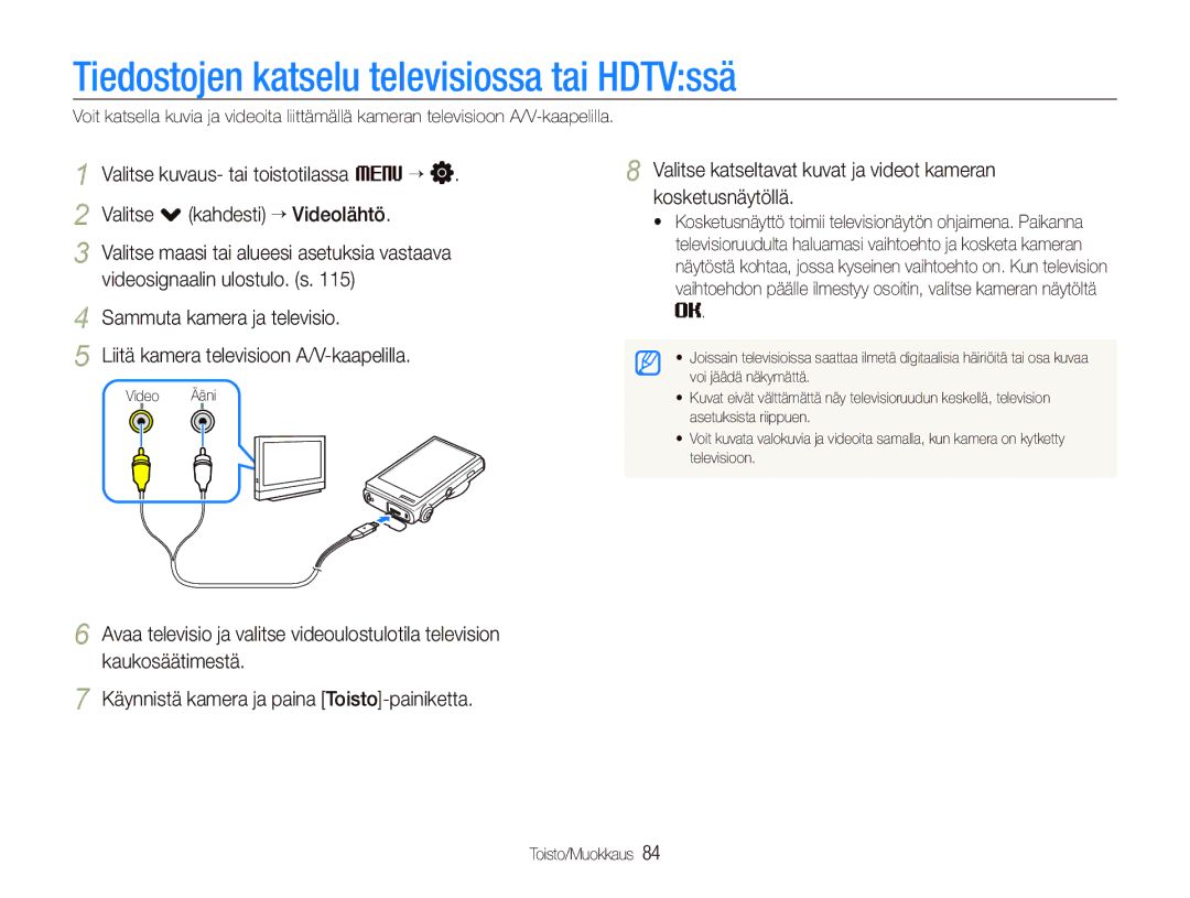 Samsung EC-ST5500BPBE2 manual Tiedostojen katselu televisiossa tai HDTVssä 