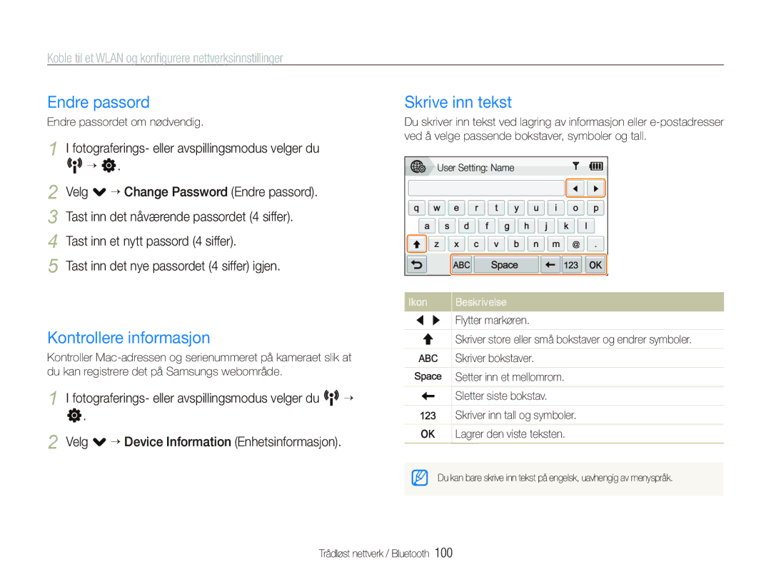 Samsung EC-ST5500BPBE2 manual Endre passord, Kontrollere informasjon, Skrive inn tekst 