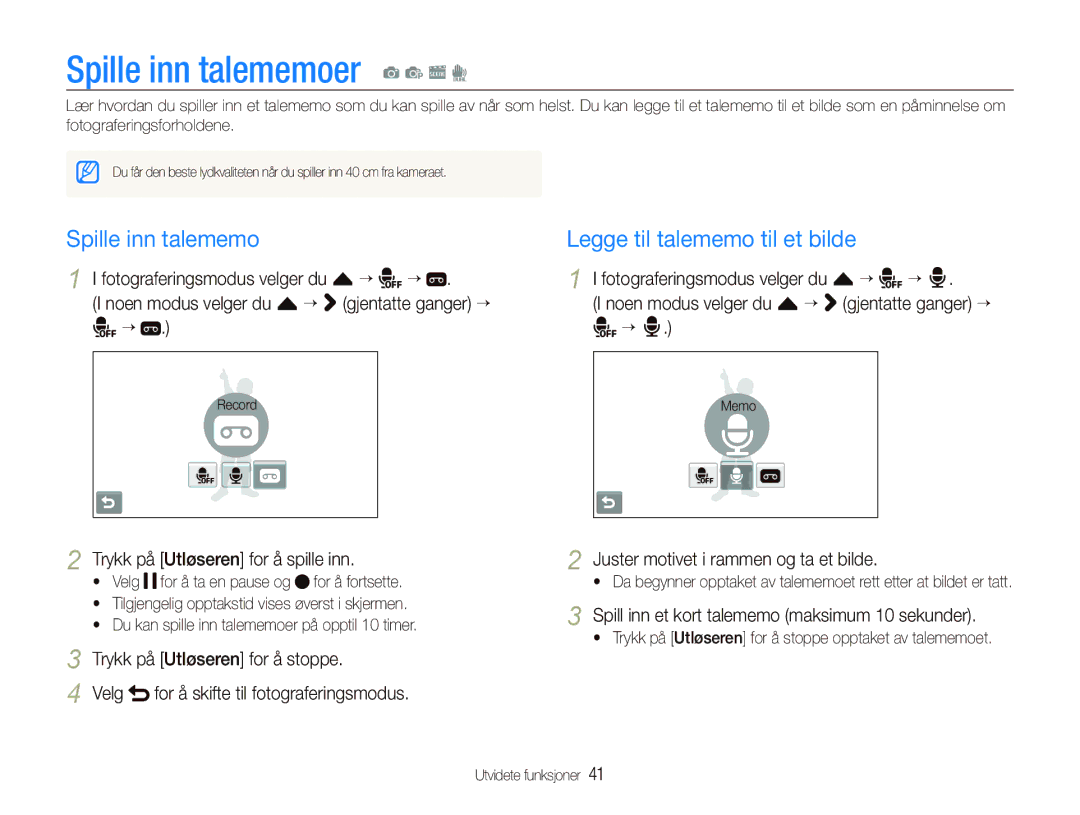 Samsung EC-ST5500BPBE2 manual Spille inn talememoer a p s d, Legge til talememo til et bilde 