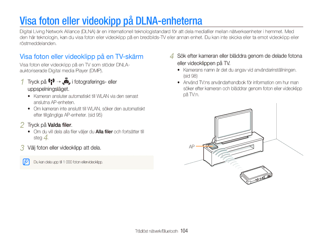 Samsung EC-ST5500BPBE2 manual Visa foton eller videokipp på DLNA-enheterna, Visa foton eller videoklipp på en TV-skärm 