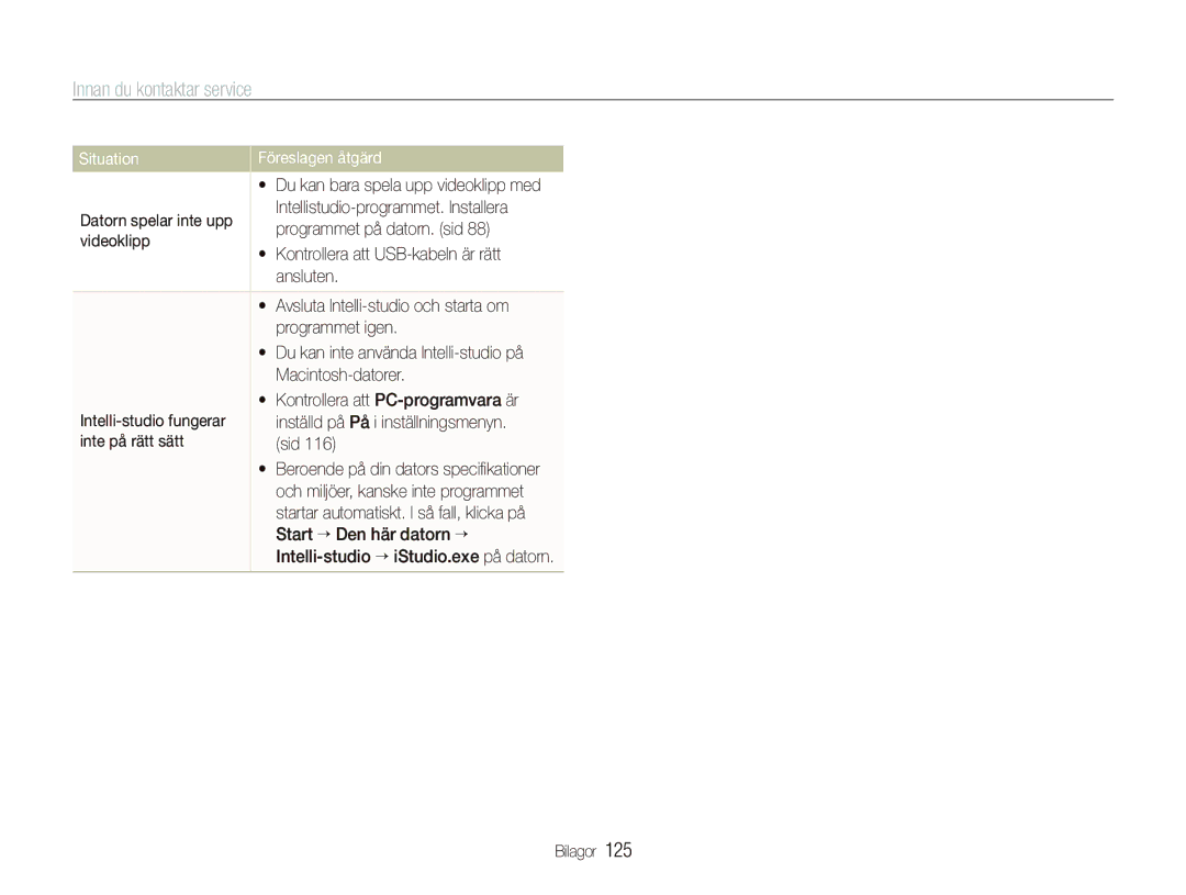 Samsung EC-ST5500BPBE2 manual Intellistudio-programmet. Installera, Programmet på datorn. sid, Videoklipp, Programmet igen 
