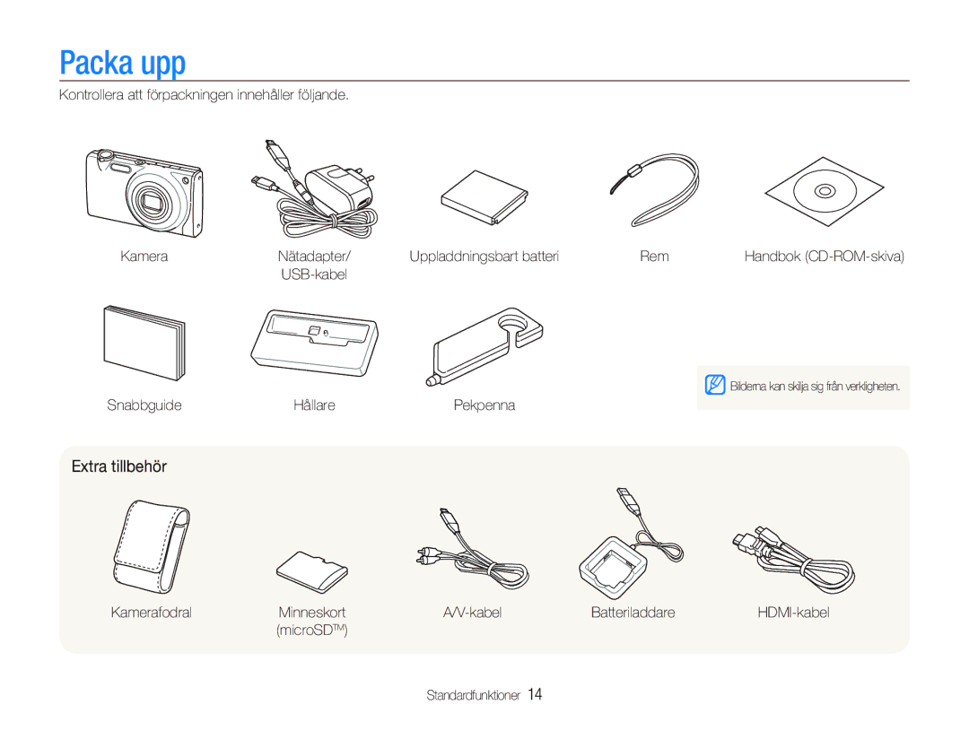 Samsung EC-ST5500BPBE2 manual Packa upp, Extra tillbehör 