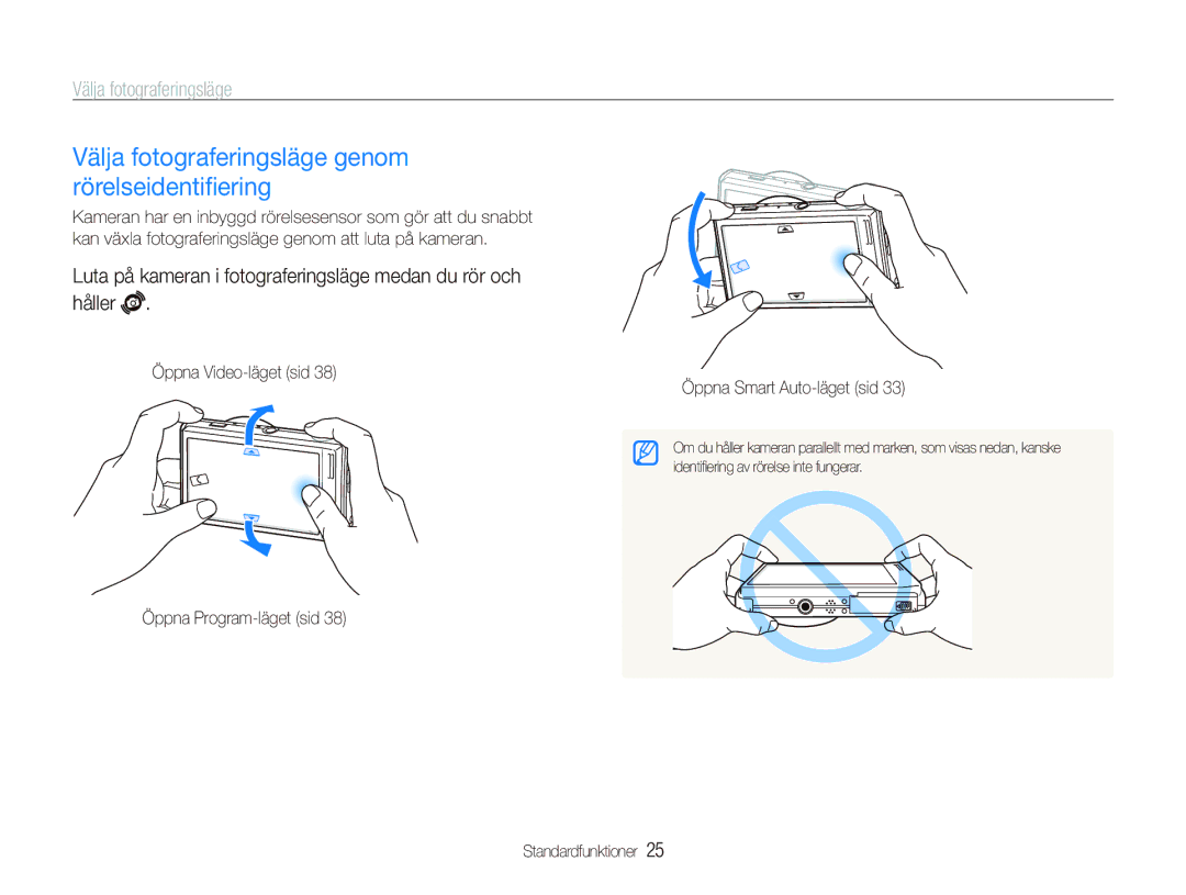 Samsung EC-ST5500BPBE2 manual Välja fotograferingsläge genom rörelseidentiﬁering 