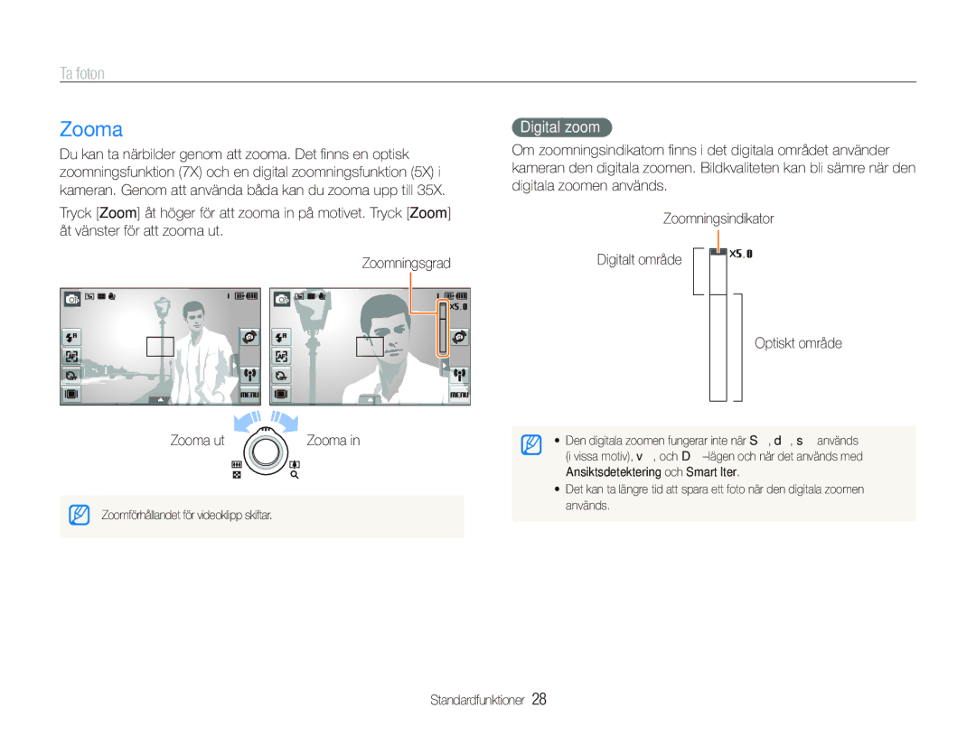 Samsung EC-ST5500BPBE2 manual Zooma, Ta foton, Digital zoom 