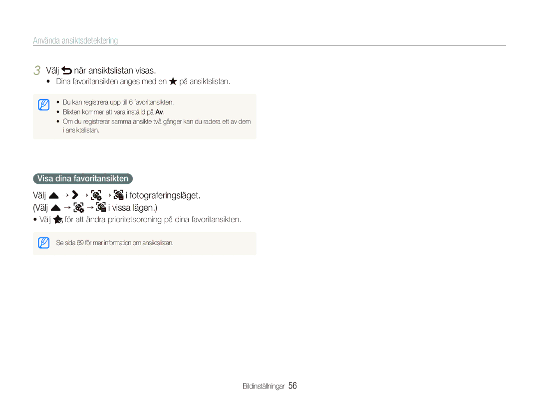 Samsung EC-ST5500BPBE2 manual Välj när ansiktslistan visas, Visa dina favoritansikten 