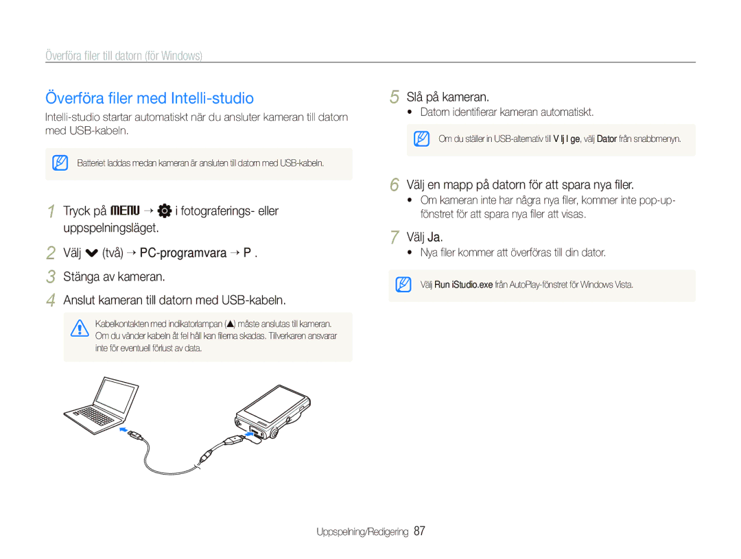 Samsung EC-ST5500BPBE2 manual Överföra ﬁler med Intelli-studio, Överföra ﬁler till datorn för Windows 