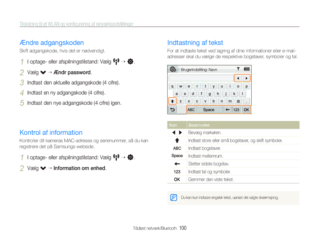 Samsung EC-ST5500BPBE2 manual Ændre adgangskoden, Kontrol af information, Indtastning af tekst 