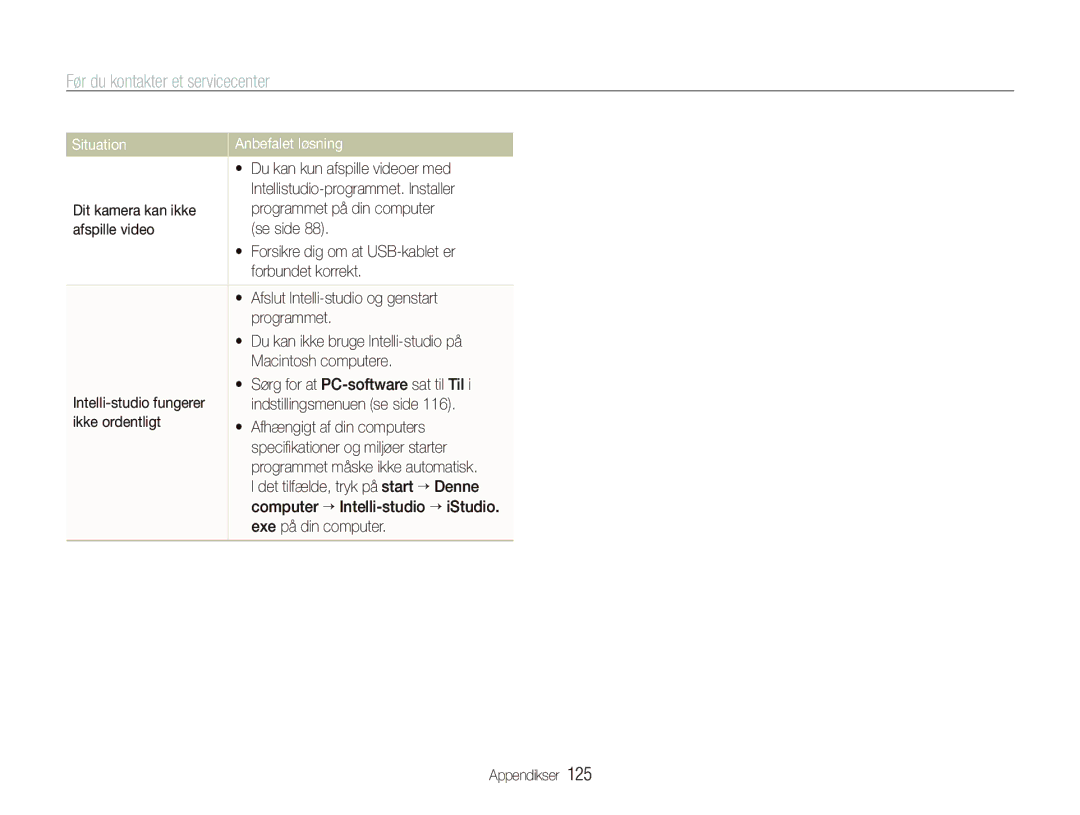 Samsung EC-ST5500BPBE2 manual  Du kan kun afspille videoer med, Intellistudio-programmet. Installer, Exe på din computer 