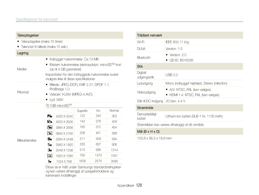 Samsung EC-ST5500BPBE2 manual Medier Op til 4 GB garanteret, Filformat PictBridge,  Lyd WAV, Billedstørrelse, Version 