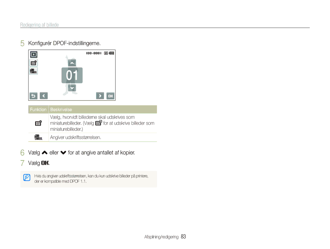 Samsung EC-ST5500BPBE2 manual Konﬁgurér DPOF-indstillingerne, Vælg , eller . for at angive antallet af kopier Vælg 