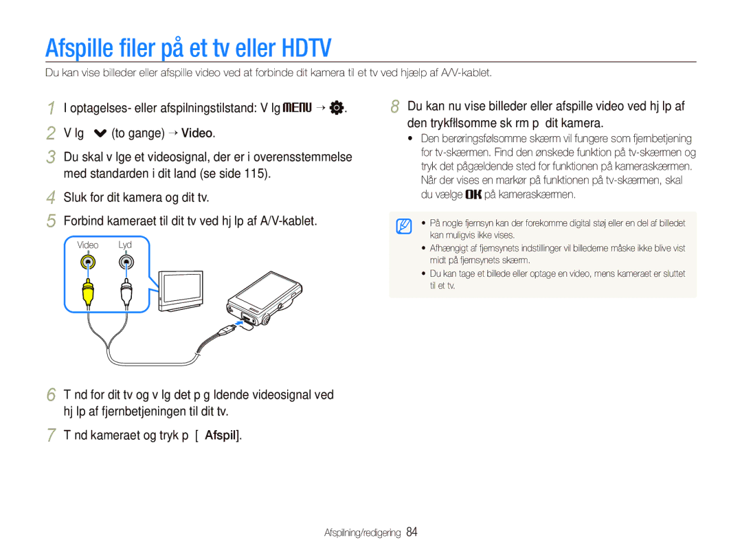 Samsung EC-ST5500BPBE2 manual Afspille ﬁler på et tv eller Hdtv, Du vælge på kameraskærmen 