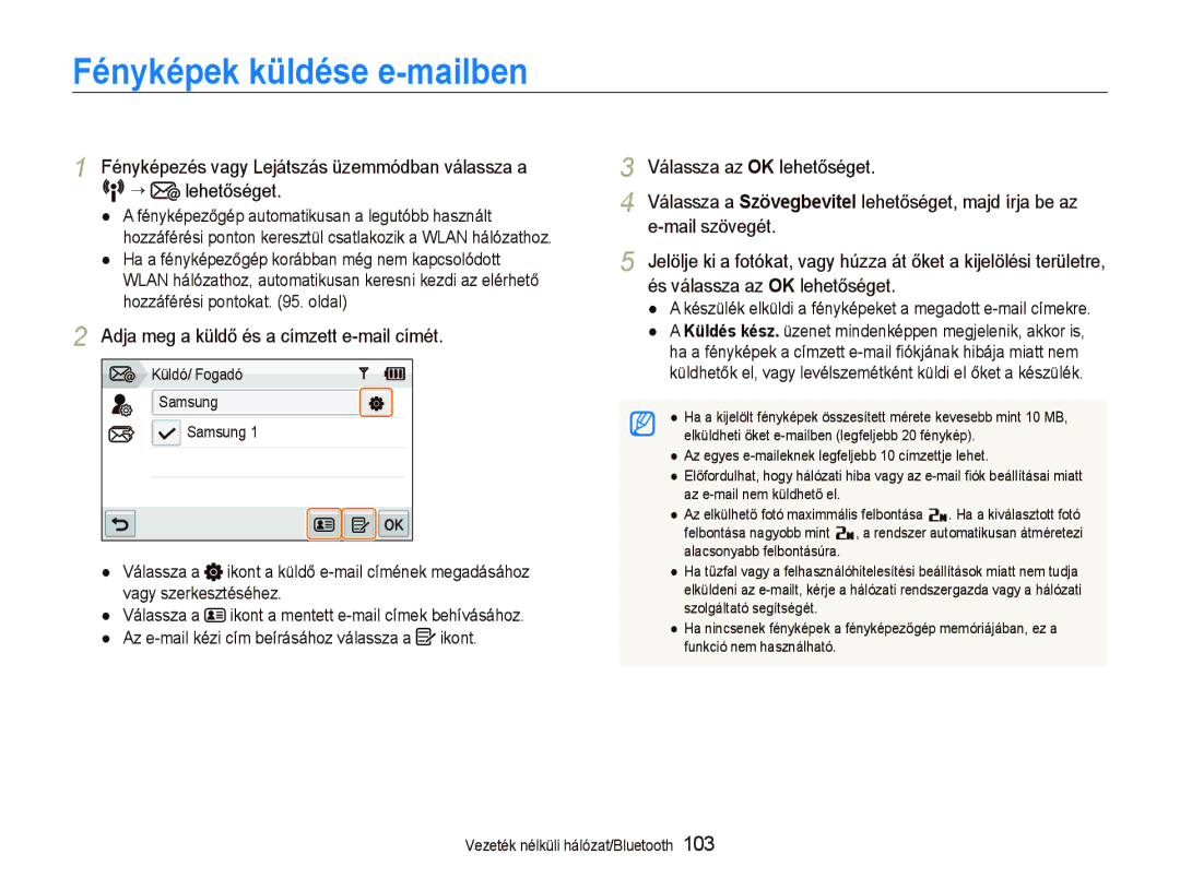 Samsung EC-ST5500BPBE3 manual Fényképek küldése e-mailben, Adja meg a küldő és a címzett e-mail címét, Mail szövegét 