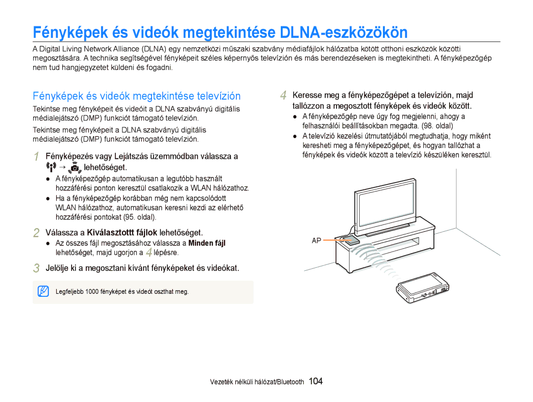 Samsung EC-ST5500BPOE3 manual Fényképek és videók megtekintése DLNA-eszközökön, Fényképek és videók megtekintése televízión 