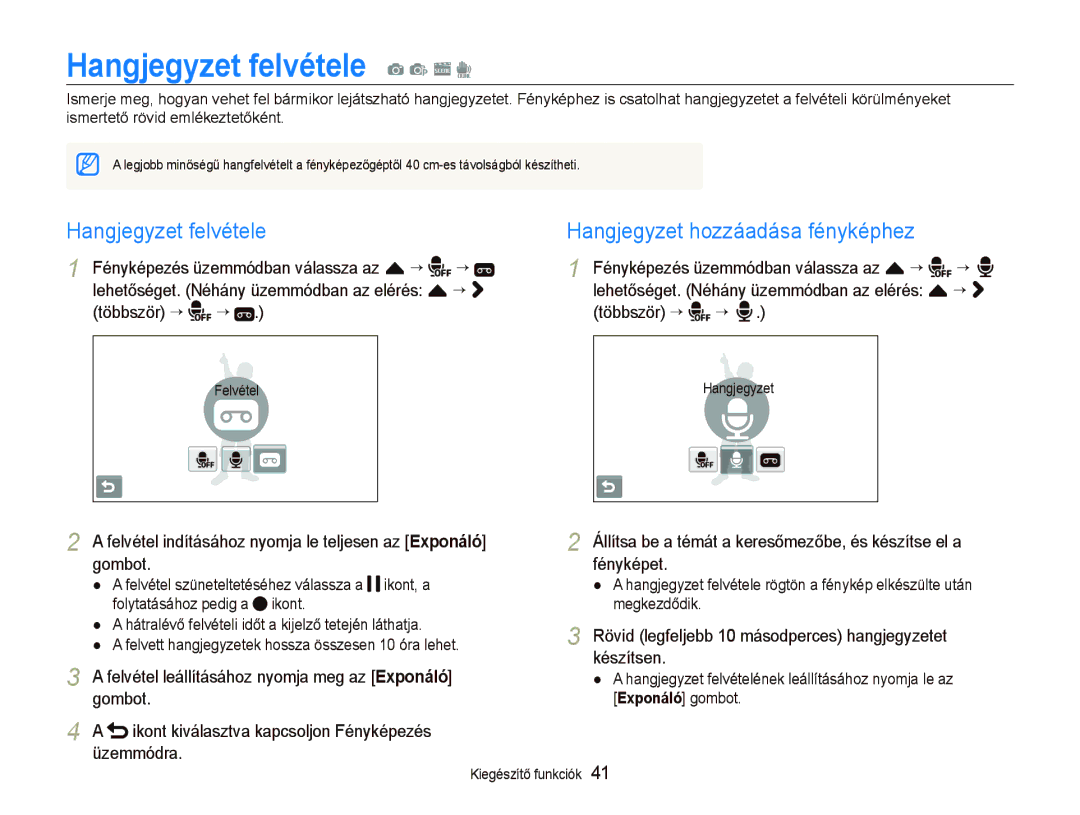 Samsung EC-ST5500BPAE3, EC-ST5500BPBE3, EC-ST5500BPOE3 Hangjegyzet felvétele a p s d, Hangjegyzet hozzáadása fényképhez 