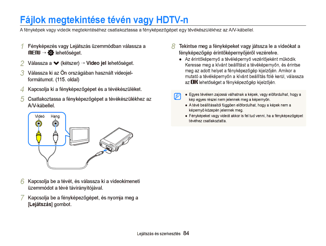 Samsung EC-ST5500BPOE3, EC-ST5500BPBE3, EC-ST5500BPAE3, EC-ST5500BPBE2 manual Fájlok megtekintése tévén vagy HDTV-n 