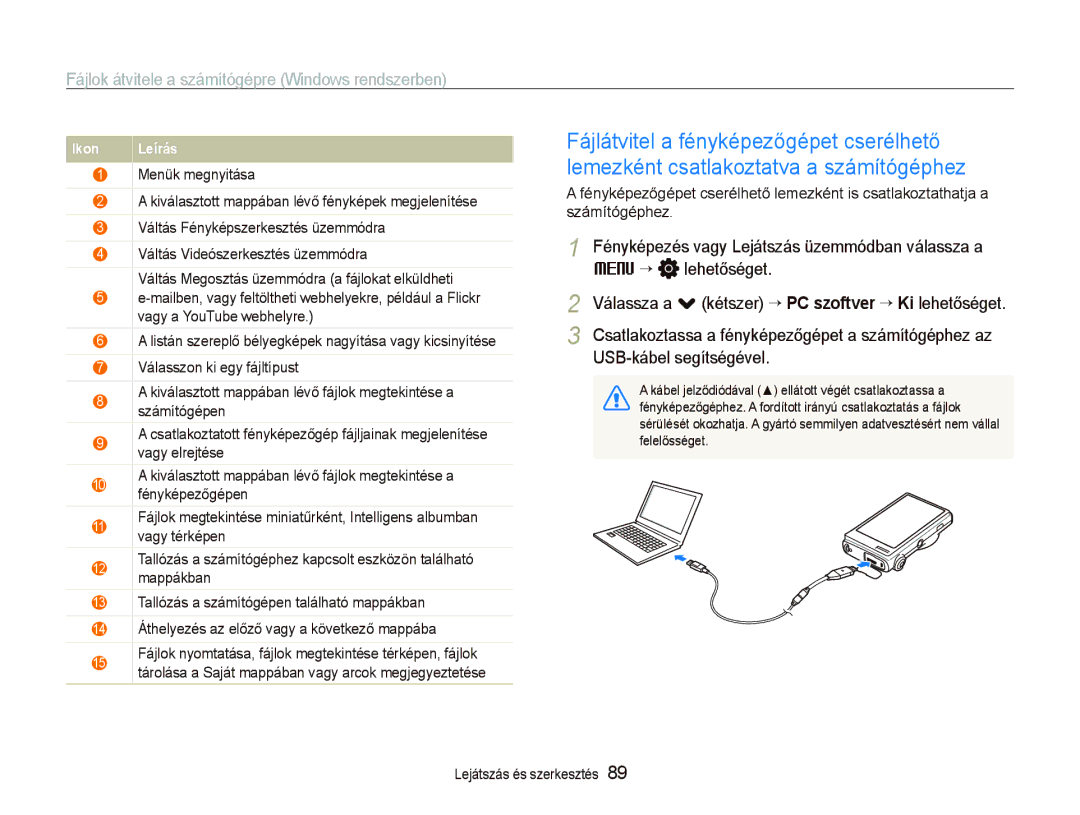 Samsung EC-ST5500BPAE3, EC-ST5500BPBE3, EC-ST5500BPOE3 manual Listán szereplő bélyegképek nagyítása vagy kicsinyítése 