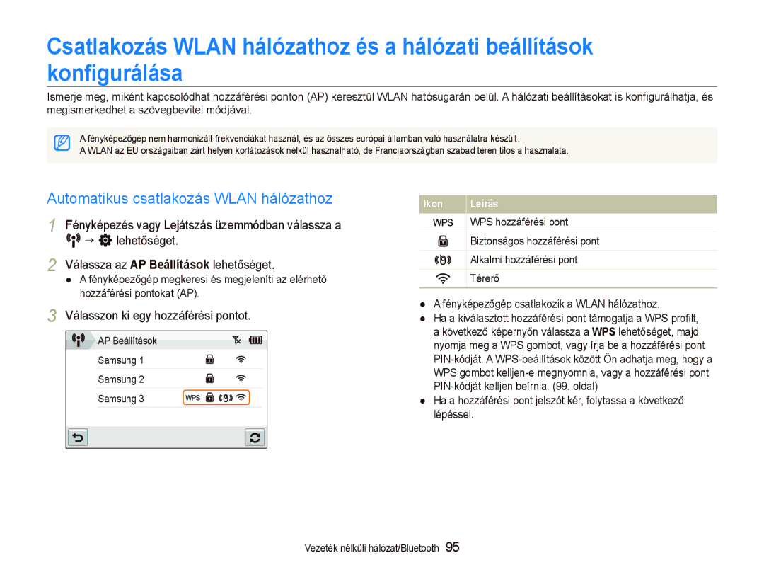 Samsung EC-ST5500BPBE3, EC-ST5500BPOE3 manual Automatikus csatlakozás Wlan hálózathoz, Válasszon ki egy hozzáférési pontot 