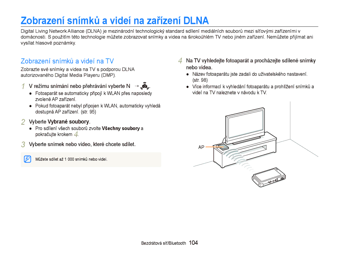 Samsung EC-ST5500BPBE3 Zobrazení snímků a videí na zařízení Dlna, Zobrazení snímků a videí na TV, Vyberte Vybrané soubory 