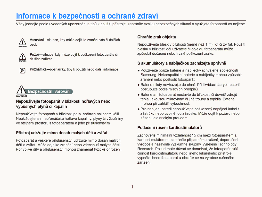 Samsung EC-ST5500BPAE3 manual Informace k bezpečnosti a ochraně zdraví, Přístroj udržujte mimo dosah malých dětí a zvířat 