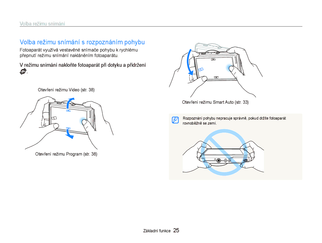 Samsung EC-ST5500BPAE3, EC-ST5500BPBE3, EC-ST5500BPOE3 manual Volba režimu snímání s rozpoznáním pohybu 
