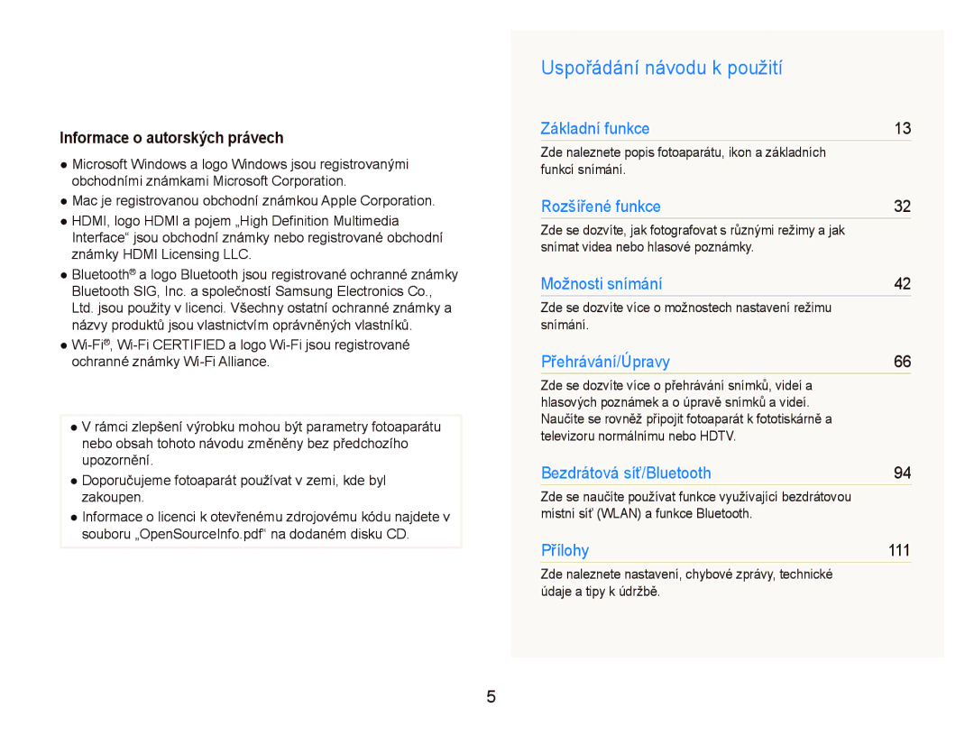 Samsung EC-ST5500BPBE3, EC-ST5500BPOE3, EC-ST5500BPAE3 manual Uspořádání návodu k použití, Informace o autorských právech 