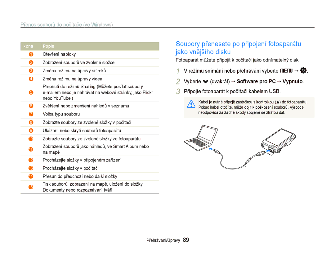 Samsung EC-ST5500BPBE3, EC-ST5500BPOE3, EC-ST5500BPAE3 manual Připojte fotoaparát k počítači kabelem USB 