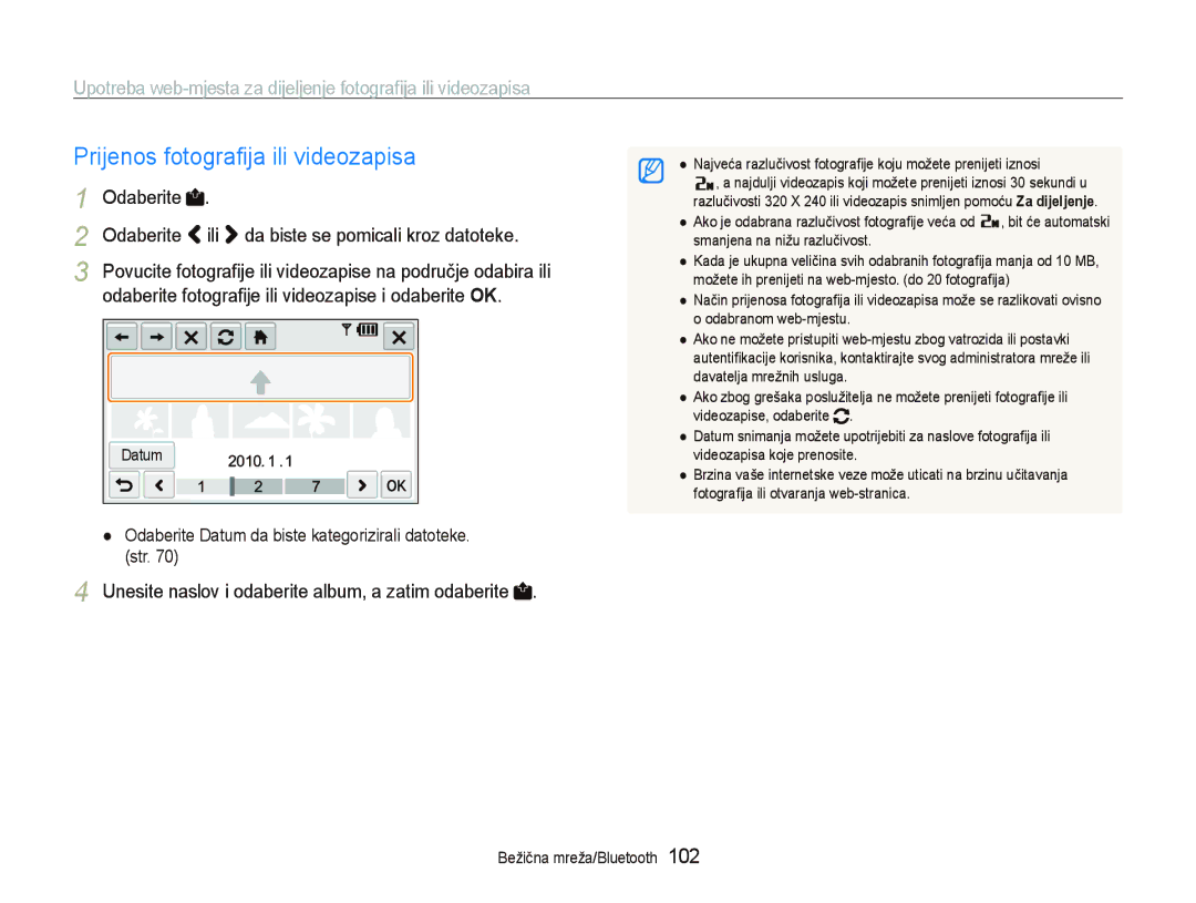 Samsung EC-ST5500BPOE3 manual Prijenos fotograﬁja ili videozapisa, Unesite naslov i odaberite album, a zatim odaberite 