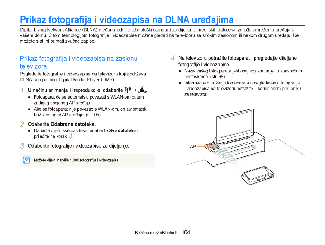 Samsung EC-ST5500BPBE3, EC-ST5500BPOE3 manual Prikaz fotograﬁja i videozapisa na Dlna uređajima, Odaberite Odabrane datoteke 