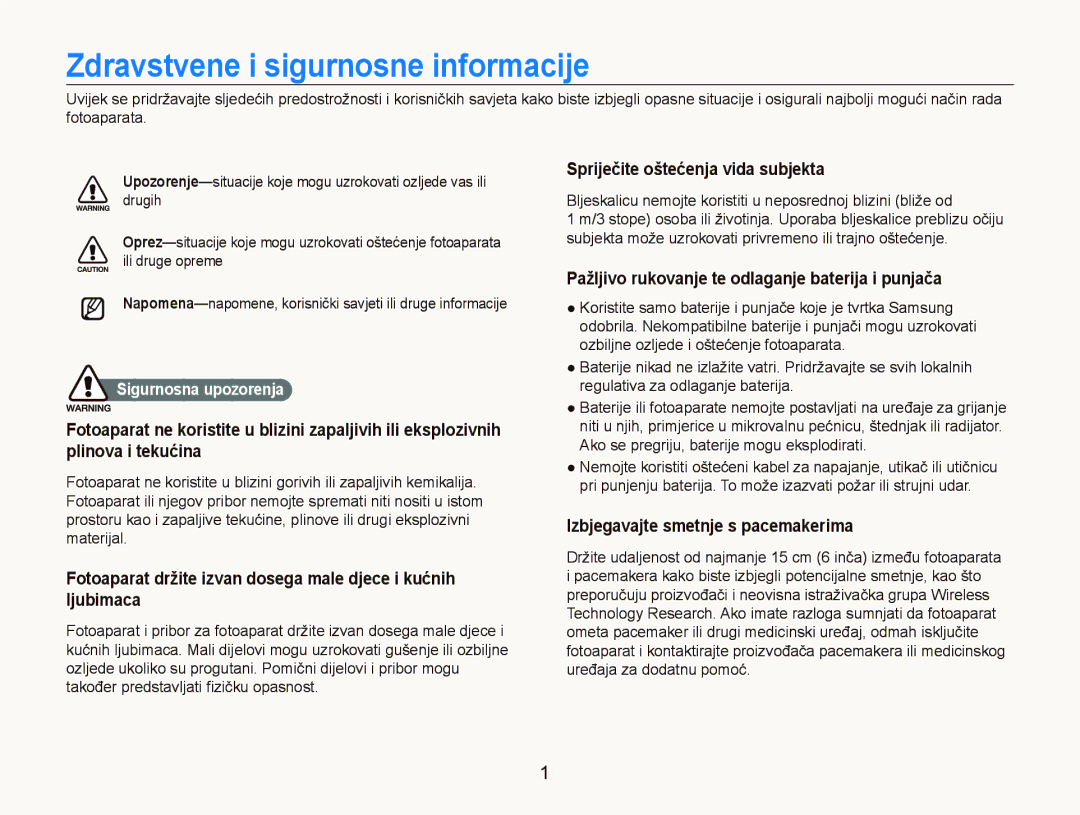 Samsung EC-ST5500BPAE3 Zdravstvene i sigurnosne informacije, Spriječite oštećenja vida subjekta, Sigurnosna upozorenja 