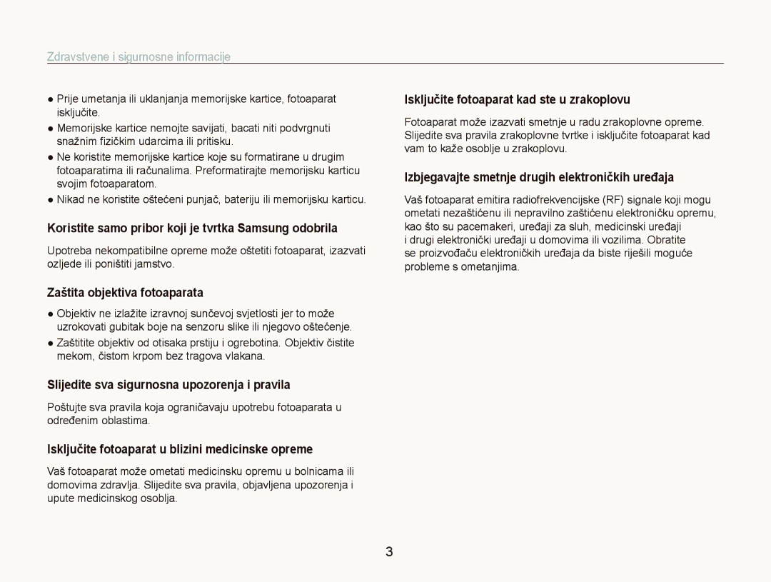 Samsung EC-ST5500BPOE3 manual Koristite samo pribor koji je tvrtka Samsung odobrila, Zaštita objektiva fotoaparata 