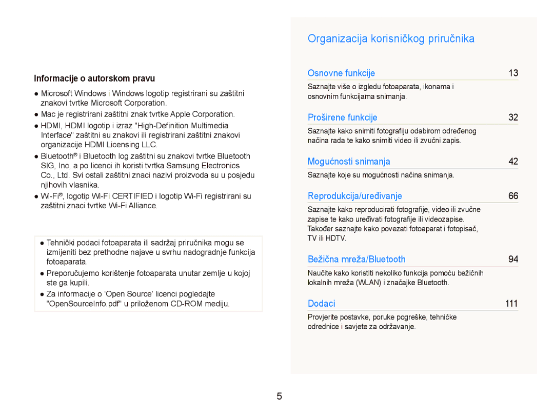 Samsung EC-ST5500BPBE3, EC-ST5500BPOE3, EC-ST5500BPAE3 Organizacija korisničkog priručnika, Informacije o autorskom pravu 