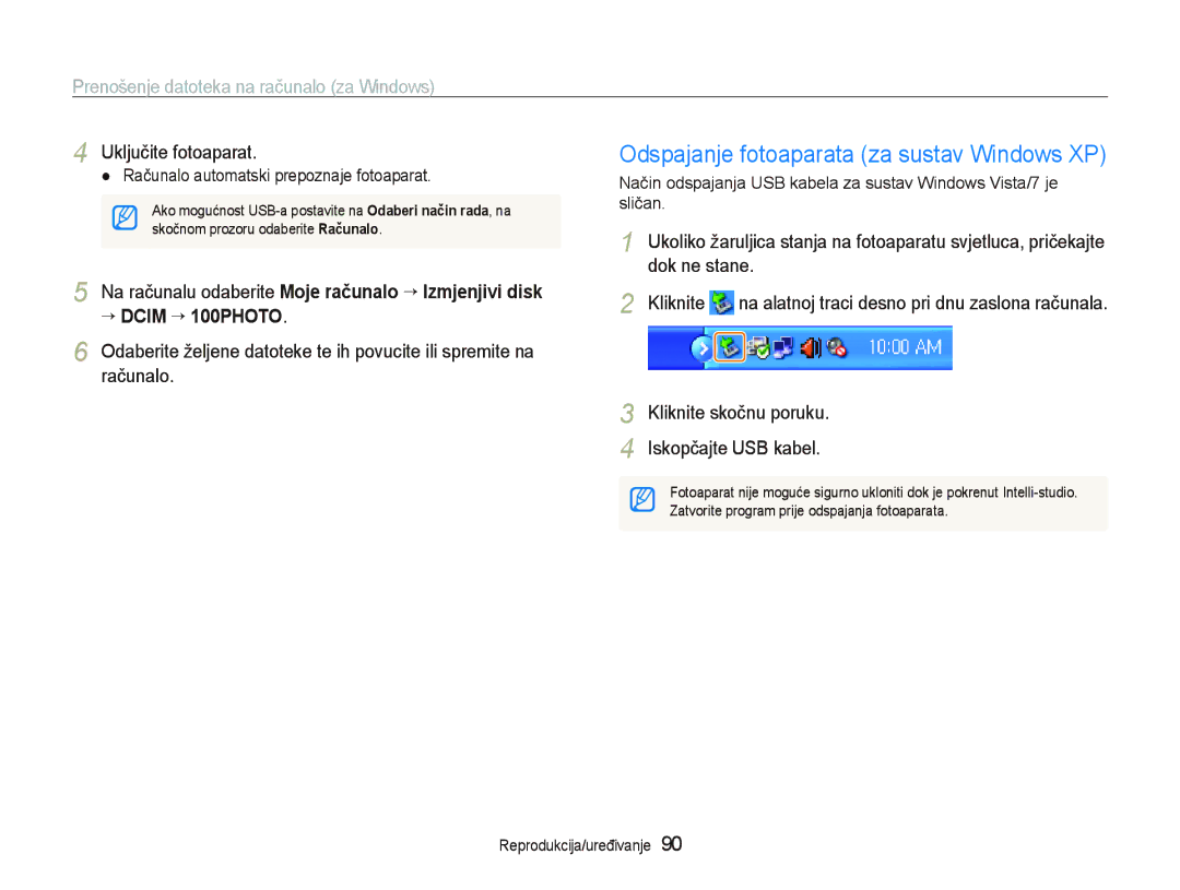 Samsung EC-ST5500BPOE3 manual Odspajanje fotoaparata za sustav Windows XP, Dok ne stane, Kliknite skočnu poruku 