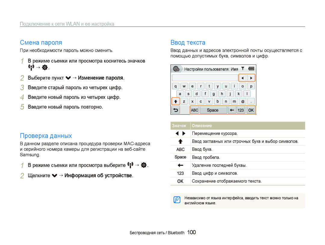 Samsung EC-ST5500BPBRU manual Смена пароля, Проверка данных, Ввод текста, При необходимости пароль можно сменить, Samsung 