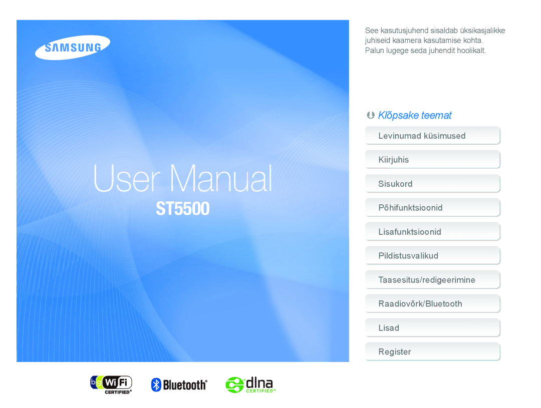 Samsung EC-ST5500BPOIT, EC-ST5500BPBE1, EC-ST5500BPBIT, EC-ST5500BPAIT, EC-ST5500BPBSA manual Quick Start Manual 